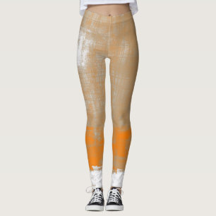 Leggings Resumen estilo arte moderno naranja blanco