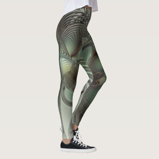 Leggings Resumen Fantasía de Arte Fractal Gris Verde Olive (Derecha)