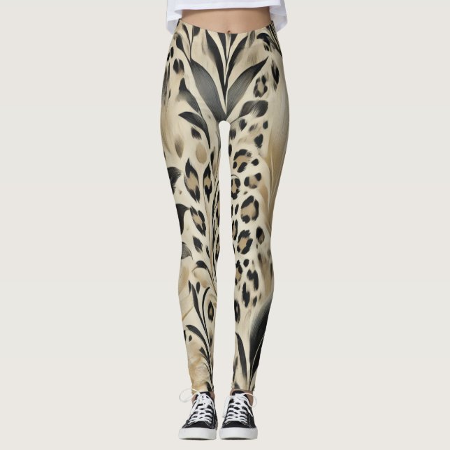 Leggings Resumen floral animal Diseño impreso 6 (Anverso)