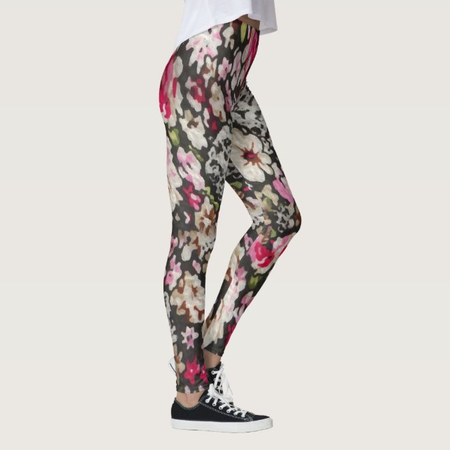 Leggings Resumen floral Diseño de patrones negro y rosa (Derecha)