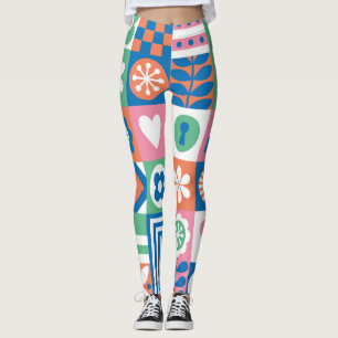 Leggings Resumen Floral: Diseño Folclórico Escandinavo.