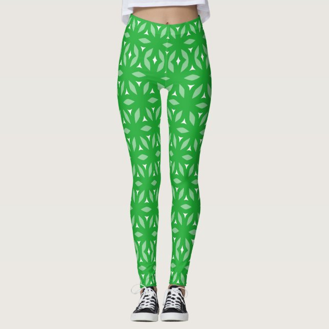 Leggings Resumen floral geométrico verde (Anverso)