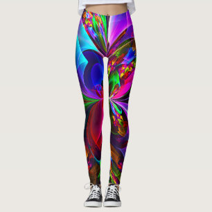Leggings Resumen floral moderno Patrón azul rojo del arte #