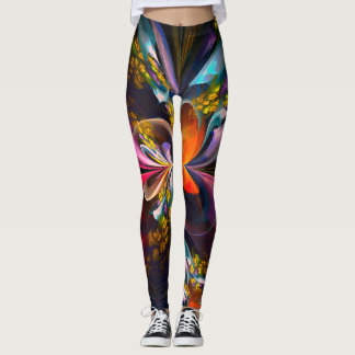 Leggings Resumen floral moderno Patrón azul rojo del arte #