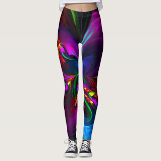 Leggings Resumen floral moderno Patrón azul rojo del arte #