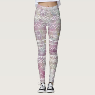 Leggings Resumen floral Patrón azteca tribal púrpura rosado