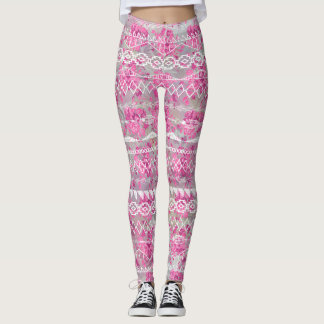 Leggings Resumen floral Patrón azteca tribal púrpura rosado