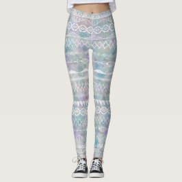 Leggings Resumen floral Patrón azul púrpura tribal azteca