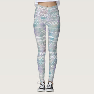 Leggings Resumen floral Patrón azul púrpura tribal azteca