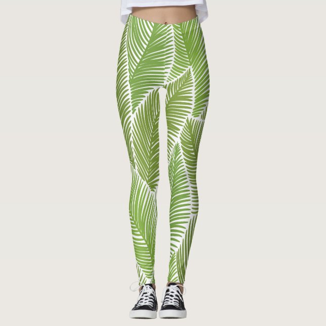 Leggings Resumen floral verde, fondo sin costuras. (Anverso)