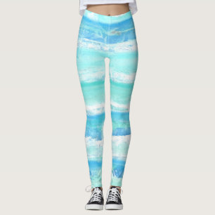 Leggings Resumen franjas horizontales azul turquesa blanco