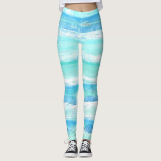 Leggings Resumen franjas horizontales azul turquesa blanco