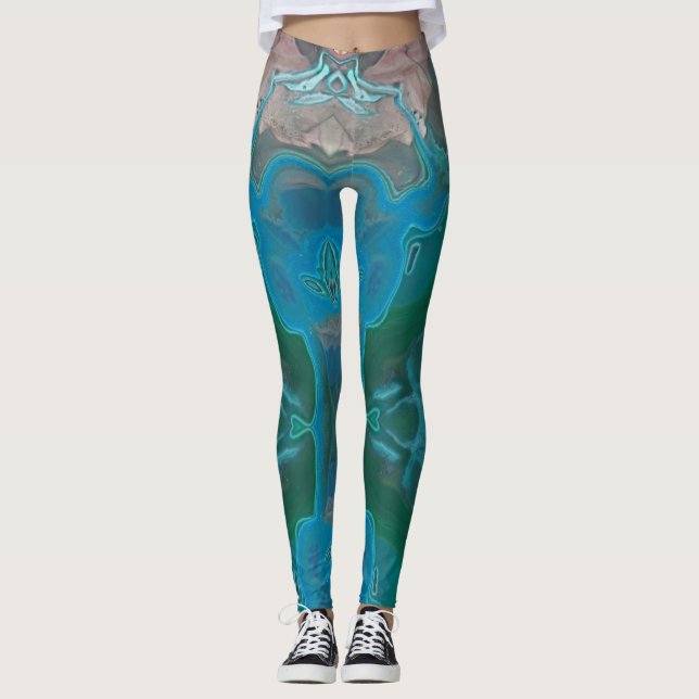 Leggings Resumen Gemstone verde azul brillante (Anverso)