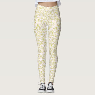 Leggings Resumen geométrico, blanco y dorado