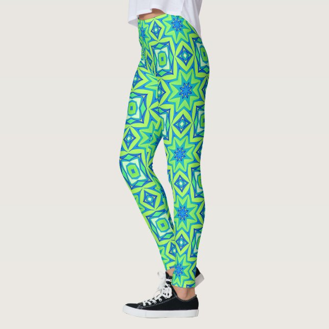 Leggings Resumen Geométrico Estrella - Verde Lime y Azul (Izquierda)
