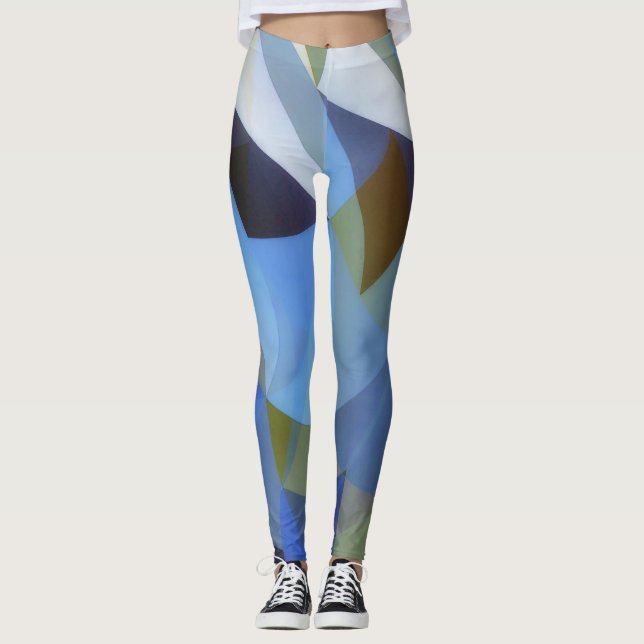 Leggings Resumen geométrico Leyendas de arte verde azul (Anverso)