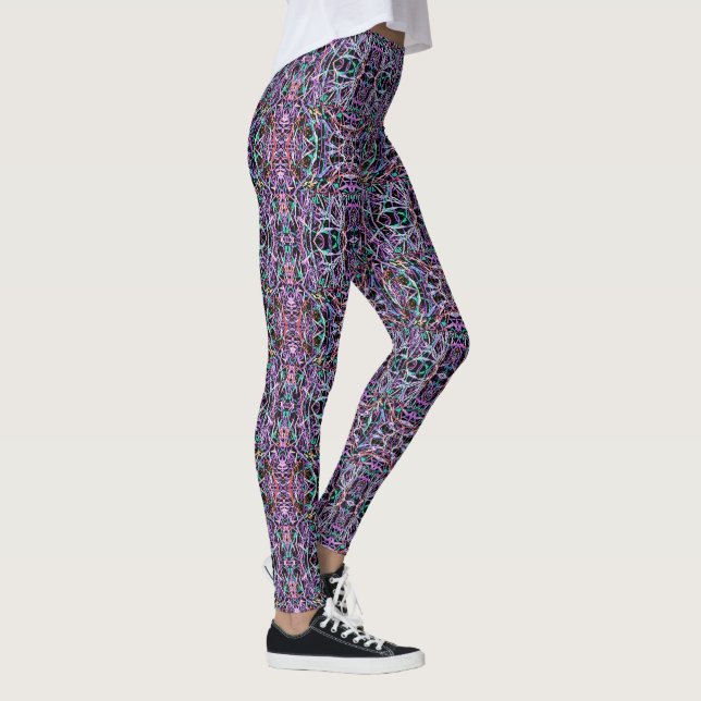 Leggings Resumen geométrico trippy en morado, verde, negro (Derecha)
