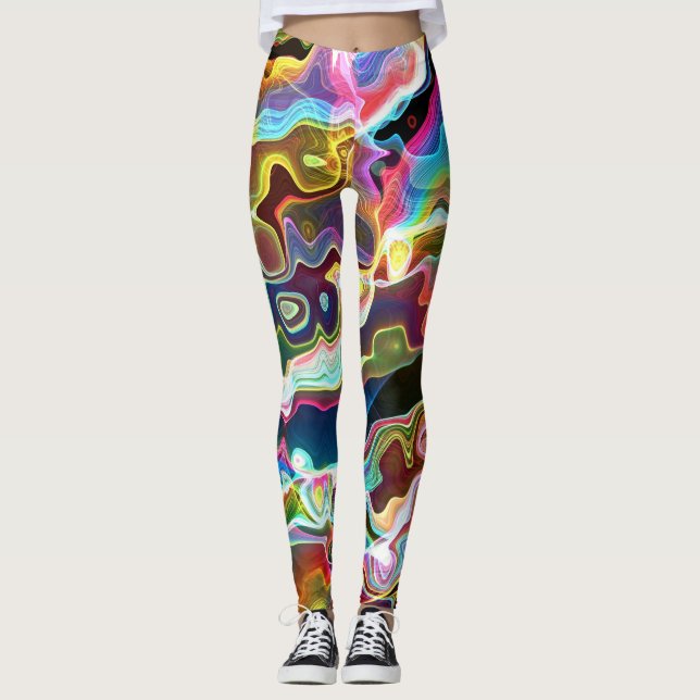 Leggings Resumen Groovy Colorful 1 Piernas Capri (Anverso)