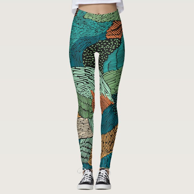 Leggings Resumen Grunge: Diseño De Patrones Sin Marea. (Anverso)