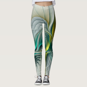 Leggings Resumen hipnótico Fractal Verde azulado Turquesa d
