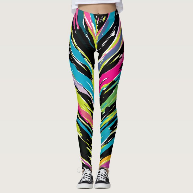 Leggings Resumen Hoja tropical vibrante multicolor (Anverso)
