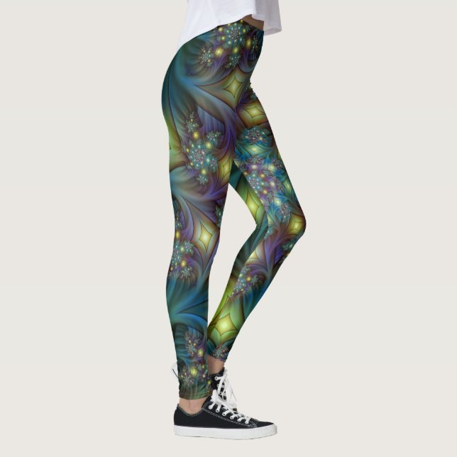 Leggings Resumen ilustrado brillante arte fractal púrpura V (Derecha)