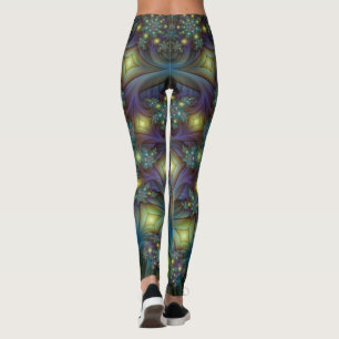 Leggings Resumen ilustrado brillante arte fractal púrpura V