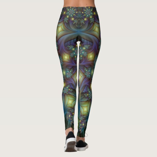 Leggings Resumen ilustrado brillante arte fractal púrpura V (Reverso)