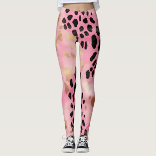 Leggings Resumen Impresión de Leopardo Negro de Oro Rosa Gi