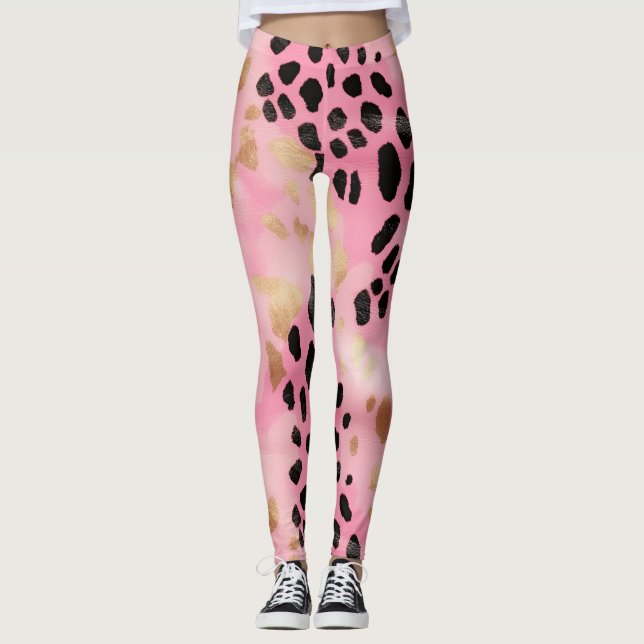 Leggings Resumen Impresión de Leopardo Negro de Oro Rosa Gi (Anverso)