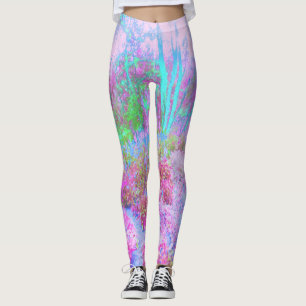 Leggings Resumen impresionista rosa y turquesa