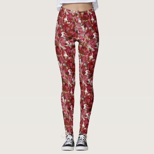 Leggings Resumen lindo hermoso diseño floral de flores roja (Anverso)