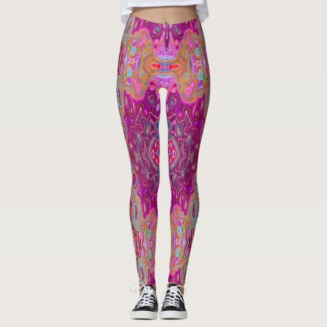Leggings Resumen Magenta Pink, Blue y Red Groovy Pattern (Anverso)