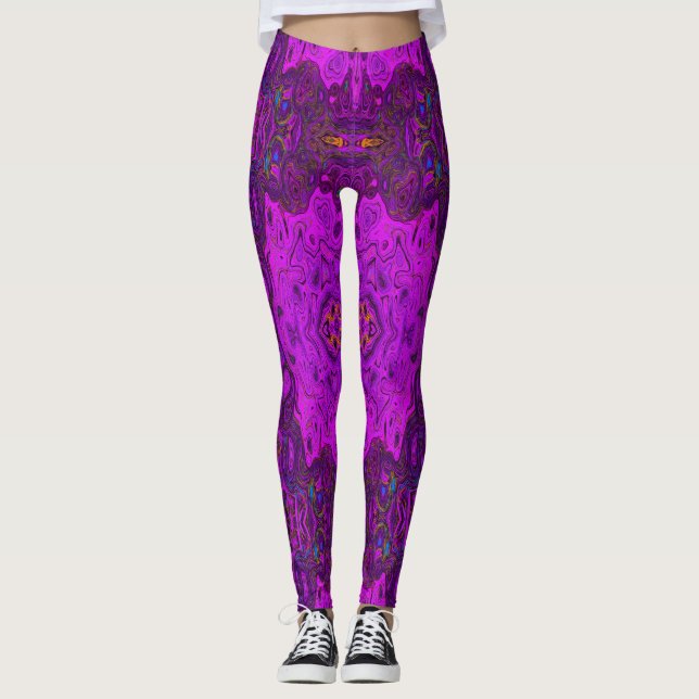 Leggings Resumen Magenta y patrón Groovy Negro (Anverso)