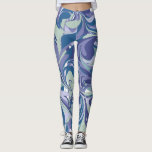 Leggings Resumen Marble azul Swirl Estilo Personalizado<br><div class="desc">Un divertido diseño gráfico de burbujas abstractas gira en torno a una colorida paleta de verde suave de la minty,  perwinkle,  azul y morado.</div>