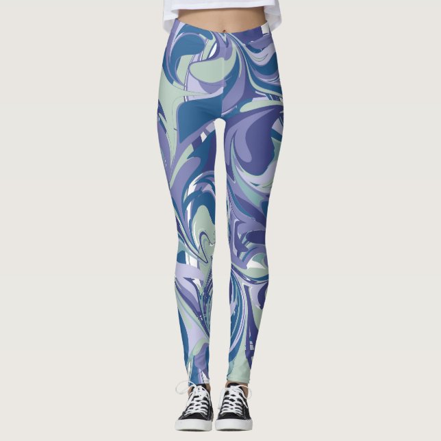 Leggings Resumen Marble azul Swirl Estilo Personalizado (Anverso)