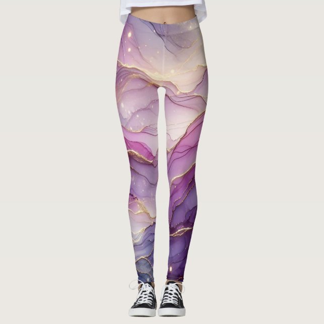 Leggings Resumen Moda de oro rosa morado moderno (Anverso)
