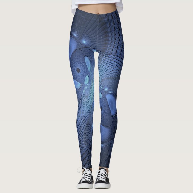 Leggings Resumen moderno Arte Fractal Dusk Azul trendy (Anverso)