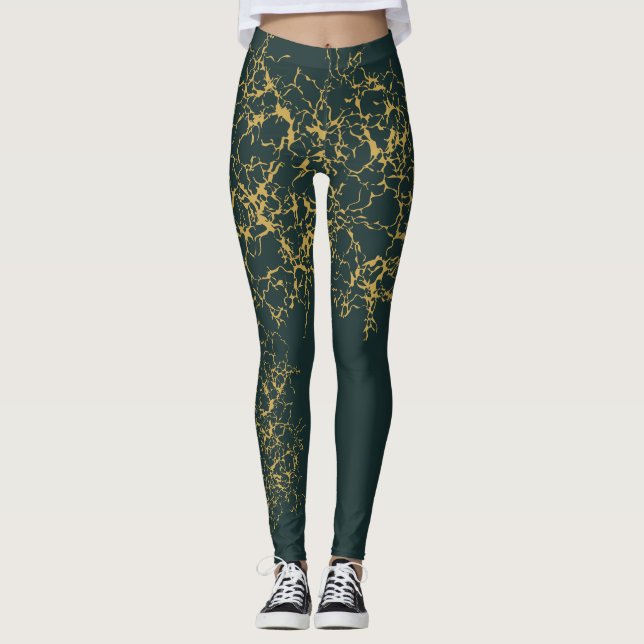 Leggings Resumen moderno del oro verde esmeralda (Anverso)