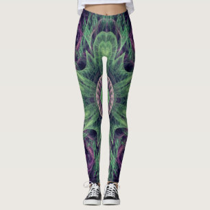 Leggings Resumen moderno Diseño fractal púrpura y verde