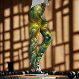 Leggings Resumen moderno Swirling Bright Green