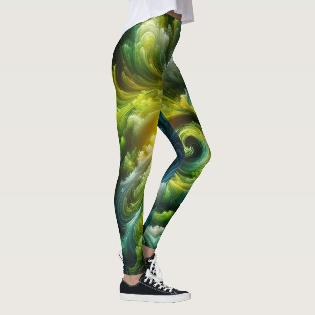 Leggings Resumen moderno Swirling Bright Green (Derecha)