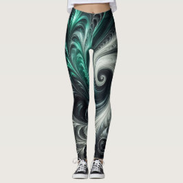 Leggings Resumen Moderno Swirling Green, Silver y Black
