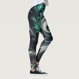 Leggings Resumen Moderno Swirling Green, Silver y Black
