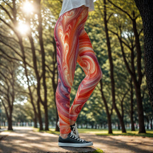 Leggings Resumen moderno Swirling Pink and Salmon