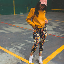 Leggings Resumen Naranja de la Marina de los Círculos Mosai