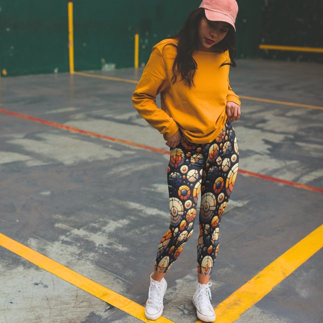Leggings Resumen Naranja de la Marina de los Círculos Mosai (Subido por el creador)