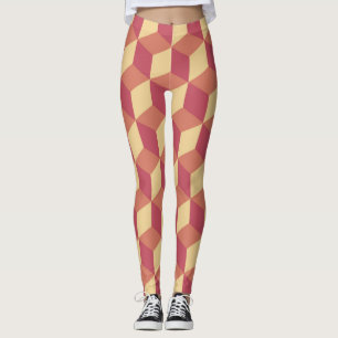Leggings Resumen Naranja Patrón de cubo rojo