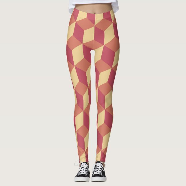 Leggings Resumen Naranja Patrón de cubo rojo (Anverso)