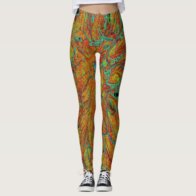 Leggings Resumen Naranja quemado y el florecimiento verde d (Anverso)